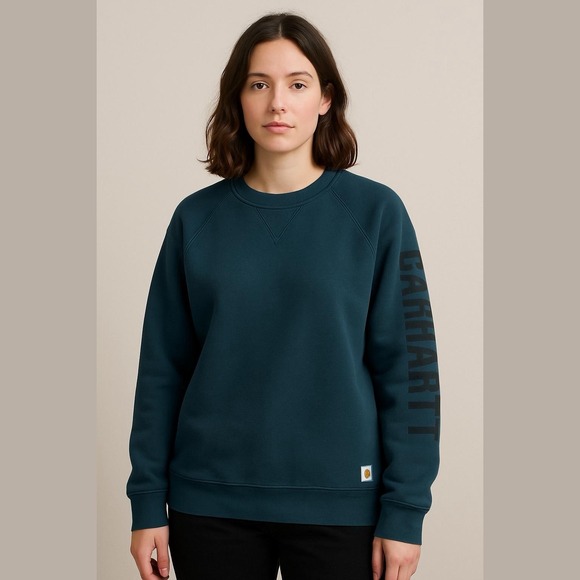 Carhartt Women's Chase Crewneck Relaxed Fit Logo Sleeve Sweatshirt Sz 3X - Picture 1 of 8